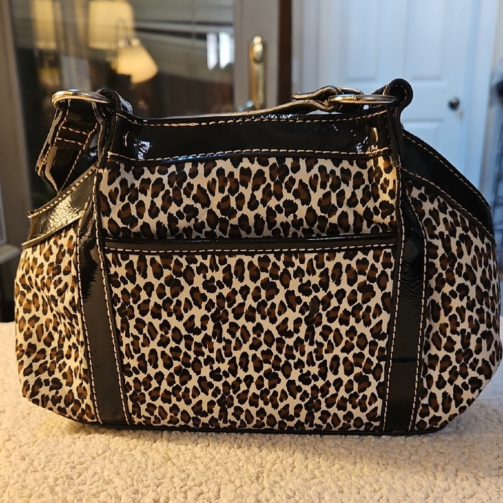 Liz Claiborne Leopard Print Shoulder Bag with Black Trim
